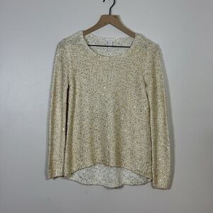 Chicos Womens Shilow Shimmer Pullover Sweater Size 0 US Small Cream Gold Sequins